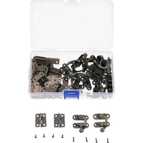 24Pcs Antique Bronze Jewelry Case Padlock Decorative Latch Clasps Hasps Buckle & 50x Cabinets Hinges & 296x Screws & Storage Box