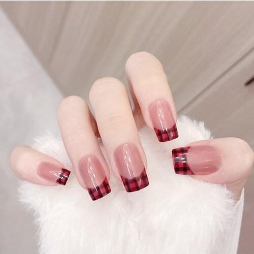24pcs False Nails With Designs Glue Type Removable Long Paragraph Fashion Manicure Save Time False Nail Patch Ty
