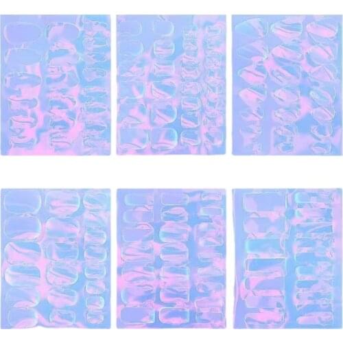 6Pcs/Set Holographic Nail Art Foil Tips Aurora Glass Paper Multi-Shapes Self-Adhesive Decals Stickers For Nail Art Decoration