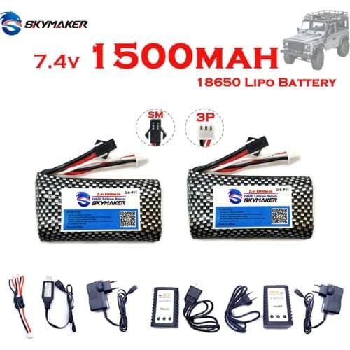 7.4v 1500mah 18650 Lipo Battery For YDI U12A S033g Q1 TK H101 Rc Boat Car Tank MN WPL RC Car 7.4V 1500mAh Lipo Charger Parts