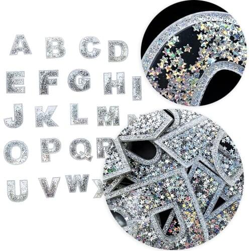 David accessories 1pcs/lot 26 Letters Silver Glitter Quicksand Sequins Flowing Acrylic DIY Phone Cover Home Decoration,1Yc9259