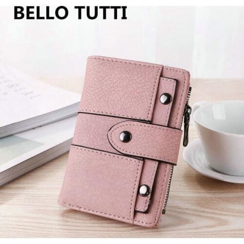 BELLO TUTTI Women PU Leather Short Key Wallet Card&ID Holder Men Coin Purse Money Clip Zipper Clutch Bag Change Pocket Handbag