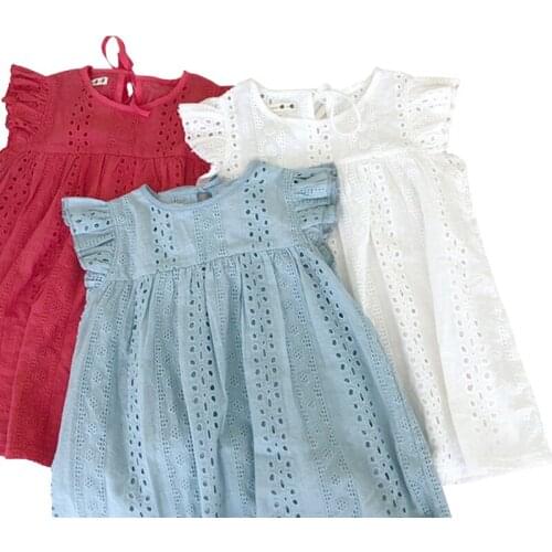White Lace Sleeveless Dress Age For 3 - 8 Years Baby Girl Ruffle Dress 2021 New Summer Children Clothes Blue Little Girls Frocks
