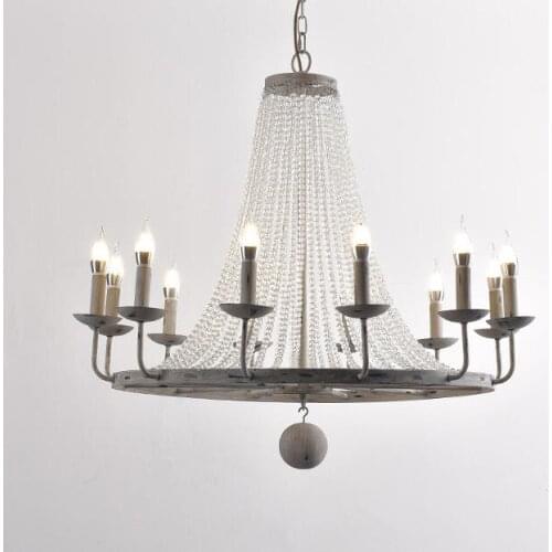 Bohemian Bedroom Chandelier Wood Bead Lights Fixture French Style Coffee Shop Living Room Droplight Experimental