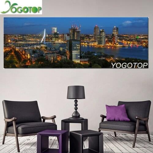 Large Full Square round Diamond painting Rotterdam night city Diamond embroidery resin drill landscape Euromast fantasy YY1364