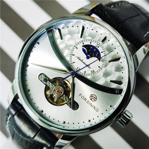Forsining 2020 Automatic Mechanical Watch Royal Men Waterproof Wristwatch Casual Genuine Leather Tourbillon Clock Moon Phase