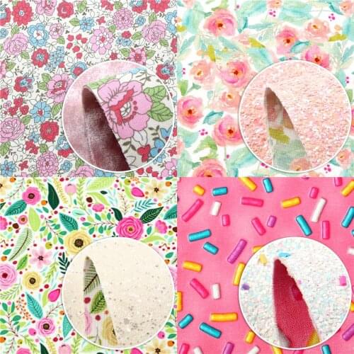 Floral Faux Leather Sheets Double-side Printed Fabric For Bow-knot Bags Wallet Earring Scrapbook DIY,1Yc19753