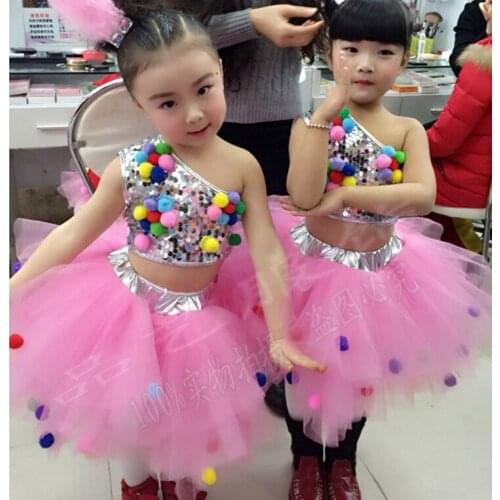 Children girls sequined costumes jazz modern jazz dance costume catwalk show clothes children tutu veil