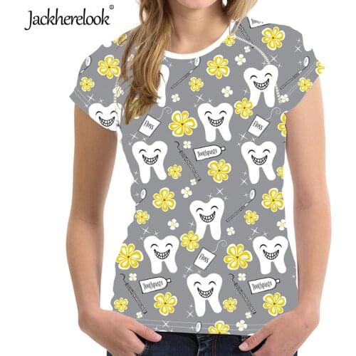 Jackherelook Harajuku Dentist Tshirt Funny Cartoon Dentistly/Teeth/Dental Fairy Brand Design Womens T-Shirts Summer Top Clothes