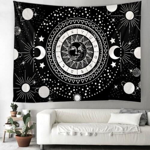Moon phase Mandala Tapestry Wall Hanging Starry sky Psychedelic Black personality Galaxy Wall Cloth Psychedelic Tapiz Home Decor