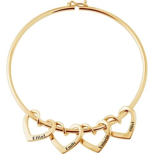 Personalized Stainless Steel Heart Charm Bracelets for Women Customized Engraving Name Bangle DIY Jewelry Gift