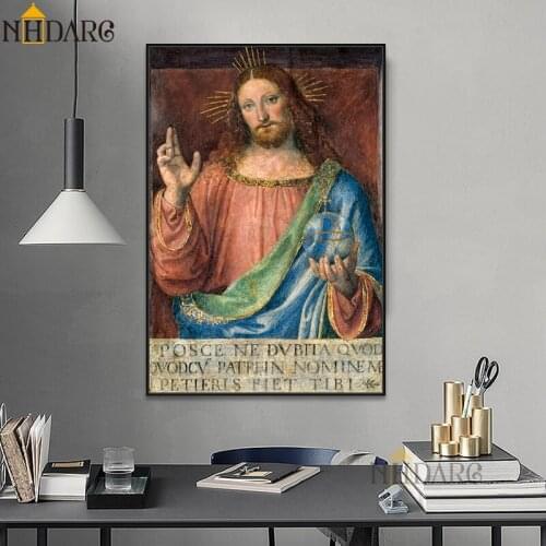 Canvas Art Print Painting Poster Bernardino Luini Christ blessing, Wall Art Wall Pictures For Living Room, Home Decor Cuadros