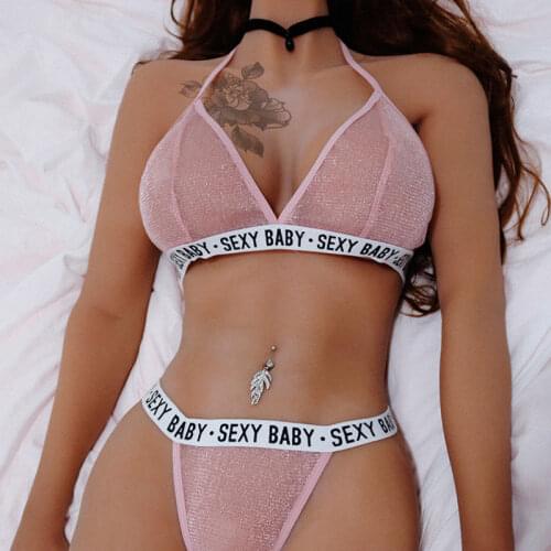 Porno Sexy Lingerie Womens 2Pcs Bra Set Bralette Bralet Bras G-String Panties Bustier Crop Tops Underwear Sexy Women Bikini Set