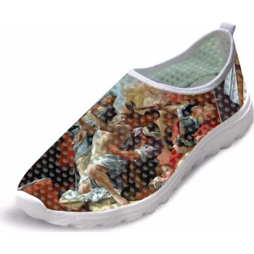 2021 New Spring Autumn Fashion Female Flats Shoes Simon Vouet Painting Print Light Weight Women Sneakers Breathable Mesh Shoes