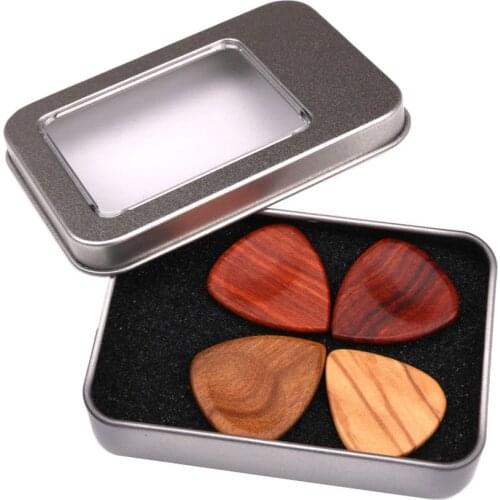 Guitar Picks 1 Box Wooden Plectrums Picks with Storage Case Guitar Bass Banjo Plectrum Mediator Musical Instrument Accessories