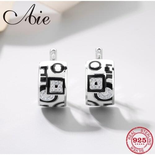 New DIY gift s925 Sterling silver sparkling CZ Geometric pattern black white Enamel fine Stud Earrings Party Jewelry