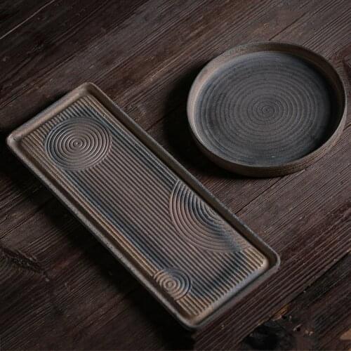 Tray Manual Vintage Gilded Dry-Bulb Disk Tea Saucer Ceramic Simple Water Dry-Bulb Tray Chinese Tea Table Tea Ceremony Tray