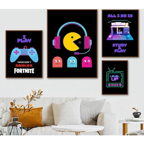 Gamer Room Poster Decoration Canvas Painting Level Up Game Playstation Pictures Hd Prints Musical Headset Wall Art Boys Bedroom