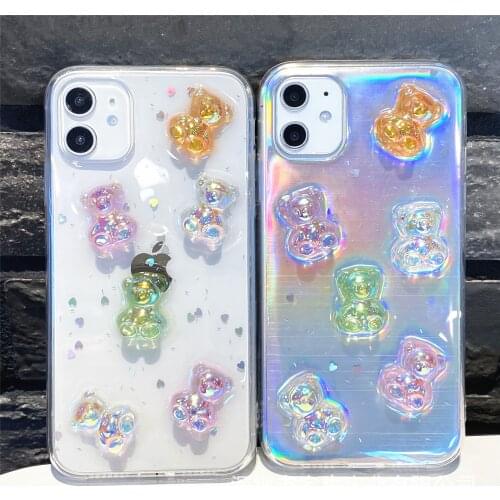 Stereo Laser Bear Transparent Laser Bear Suitable for Apple 11 Phone Case For iPhone 8 7 Plus 12 Mini 11 Pro Max XR X XS Cover