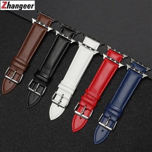 Cowhide Leather Strap for Apple Watch Band 44mm 40mm iwatch 6 SE 5 4 3 2 1 Wristband 42mm 38mm Loop bracelet Watch Accessories