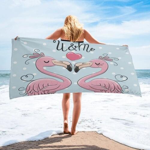 Pink Flamingo Love Heart Cute Beach Towel Luxury Quick-dry Microfiber Bath Towels Yoga Mat Sport Swimming Towels