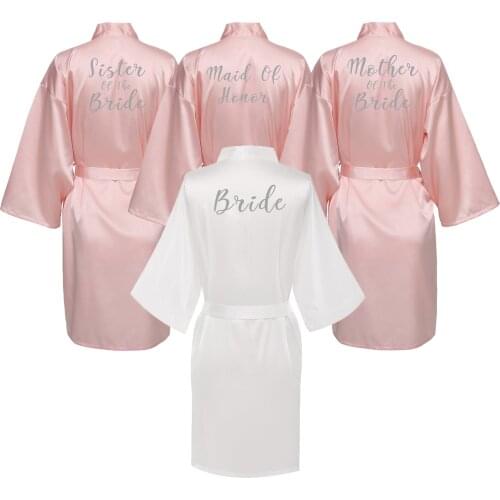 Owiter Blush Satin Silk Robes Letter Wedding Bath Robe Maid of Honor Bridesmaid Bride Dressing Gown Summer Women Gown