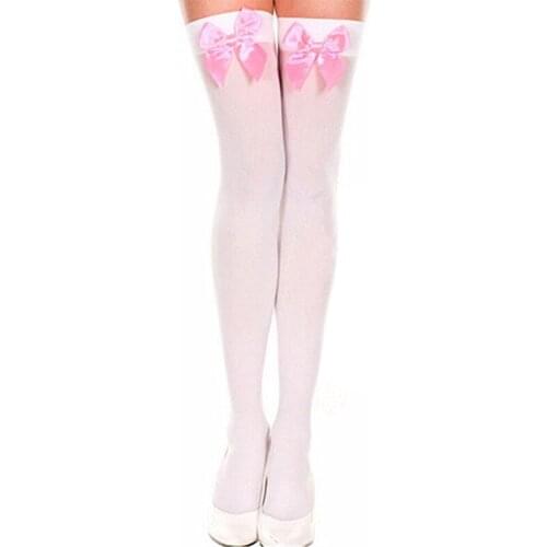 Sexy Lace Long Socks Black White Women Over Knee Thigh High Socks Soild Thin Stockings For Ladies Girls Bowknot Knee Socks