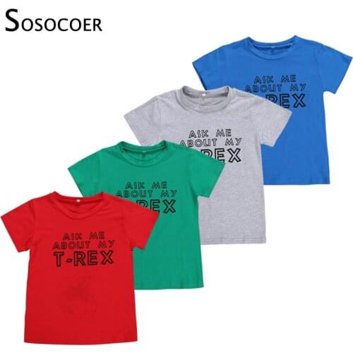 SOSOCOER Dinosaur Masked Kids Boys T-shirt Summer Cartoon Animal Boy T Shirt Tops Ask Me About My T-Rex Printed Children Clothes