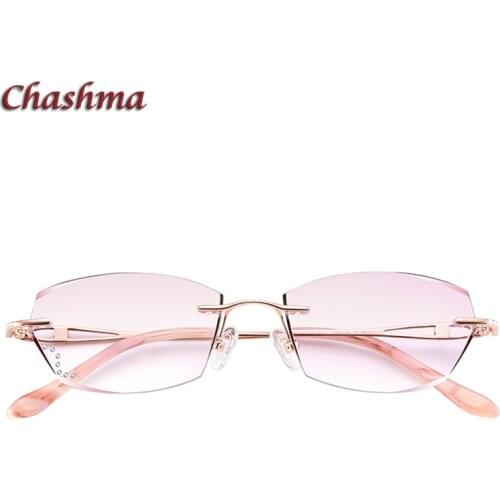 Rhinestone Titanium Gray Color Lenses Rimless Glasses Light Frame Women Gradient Glass Eyewear Prescription Graduation Glasses