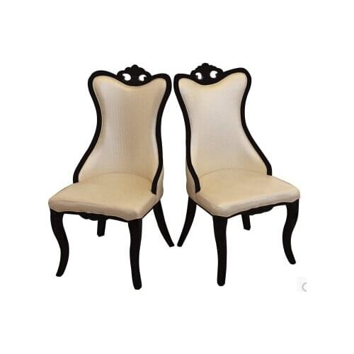 European style chair. Soft packages nail chair. White PU leather solid wood dining chair