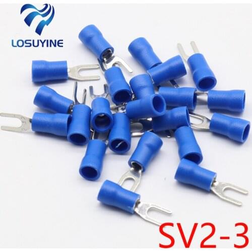 SV2-3 Blue Cold pressed terminals Cable Wire Connector 100PCS Insulated Terminals Connector for 22AWG-16AWG cable 2.5-3 SV