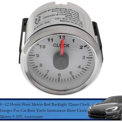 0~12 Hours Hour Meters Red Backlight 52mm Clock Gauges For Car Boat Yacht Instrument Show Clock Meters 9-32V Accessories