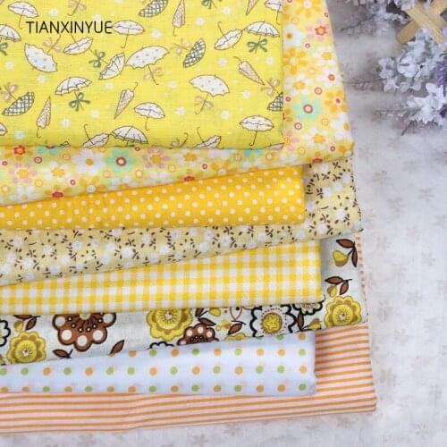 TIANXINYUE 7pcs 50*50cm Yellow 100% Cotton Quilts Fabric for DIY Sewing Patchwork Bedding Bags Baby Cloth Textiles Fabric