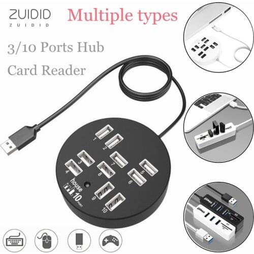 USB Hub Combo 3/10 Ports 2.0 Micro Card Reader SD/TF High Speed Multi USB Splitter All In One for PC Computer Accessories