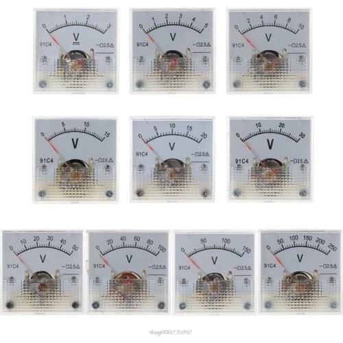 91C4 DC Voltmeter Analog Panel Voltage Meter Mechanical Pointer Type 3/5/10/15/20/30/50/100/150/250V Au 24 20 Dropship