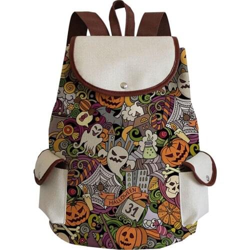 Women Drawstring Bags Backpack Halloween Pumpkin Skull Print Newest College Students School Bagpack Girls Book Bag Dropshipping