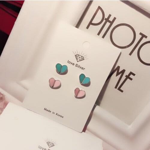 925 Sterling Silver Shining Delicate Tiny Jewelry Cute Stud Earrings Wedding Pink Powder blue Herat Christmas Fashion For Women