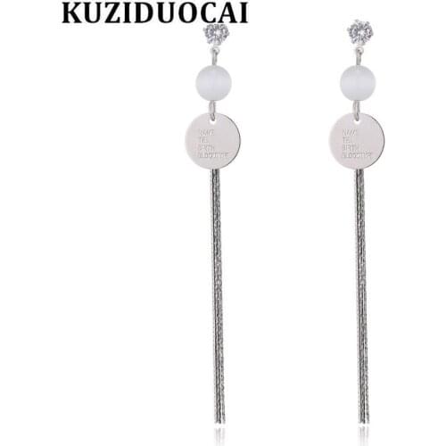 Kuziduocai 2018 New Fashion Fine Jewelry White Copper Wafer Natural Opal Pearl Zircon Tassel Stud Earrings For Women Gifts E-283