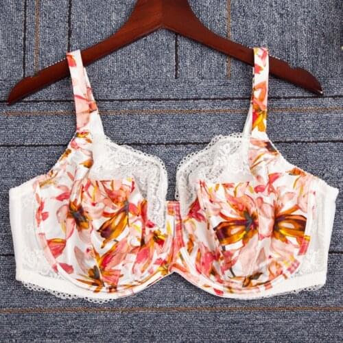 Womens Plus Size Minimizer Bra Full Coverage Non-Padded Underwire Lace Floral Print Unlined Lingerie for Female 36 38 DD E F G
