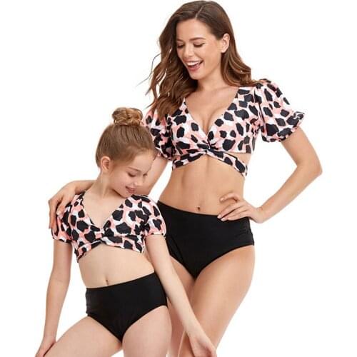 Summer Women Split Swimwear Print High Waist Bikini Parent-child Swimwear Beachwear Swimsuit 2021 Girls Swimwear