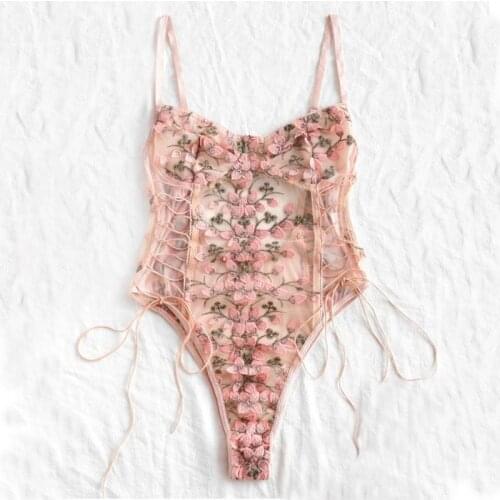 Ladies Underwear For Women Sexy Lingerie Erotic Corset Lace Mesh Sleepwear Nightwear Embroidered Strap One-piece Sexy Pajamas