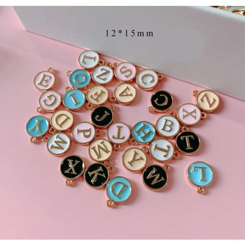 10pcs/Lot Round Letter A-Z 12*15mm Diy Handmade Oil Enamel Charms Design for Jewelry Making Earring Bracelet or Necklace