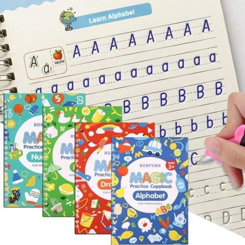 4 Books + Pen Of Set Magic Calligraphy Practice Copybook Kids Letter Writing Sticker English Copybook For Baby Montessori Toys
