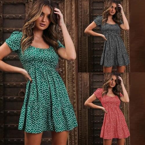 40# Womens Summer Dress O-neck Fashion Flower Print Casual Mini Beach Style Sexy Mini Dress party ladies Dress Beach vestidos