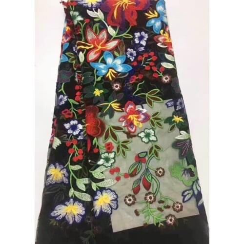 Free shipping (5yards/pc) colorful embroidered African tulle lace fabric French lace fabric in black for charming dress FYX003
