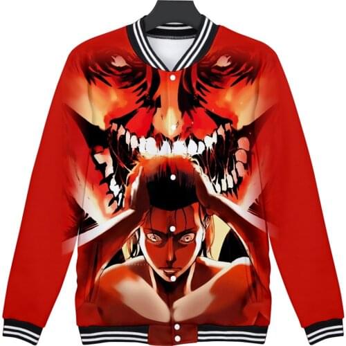 WAMNI Harajuku Polyester Attack On Titan Final Season Hip Hop Baseball Uniform 3D Fashion Print Unisex Fashion Baseball Uniform