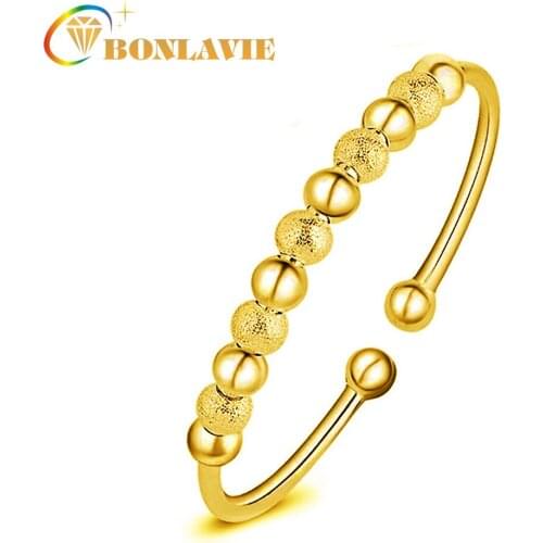BONLAVIE Fortune Bracelet Temperament Womens Gold Plated Nine Turn Light Bead Bracelet Hand Jewelry Gift
