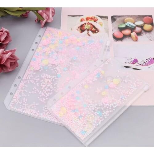 Pink Sequins Storage Zipper Bag Case A5 A6 Divider Planner Accessories Shake Card For Spiral Notebook School Supplies