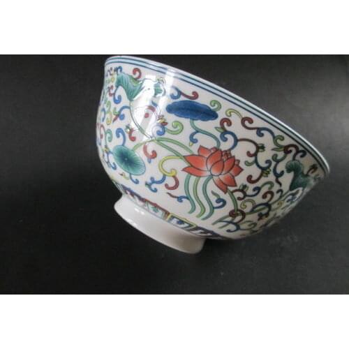 Exquisite ancient China porcelain bowl, painted with auspicious Lotus leaf designs