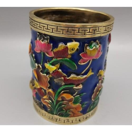 China brass cloisonne Pen holder crafts statue
